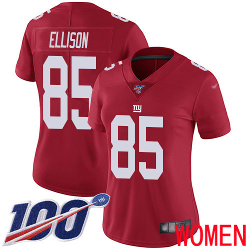 Women New York Giants #85 Rhett Ellison Red Limited Red Inverted Legend 100th Season Football NFL Jersey